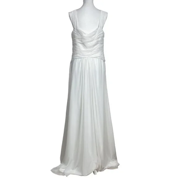- MONIQUE LHUILLIER BRIDESMAID WHITE CHIFFON SLEEVELESS BRIDAL WEDDING DRE… - Picture 3 of 11